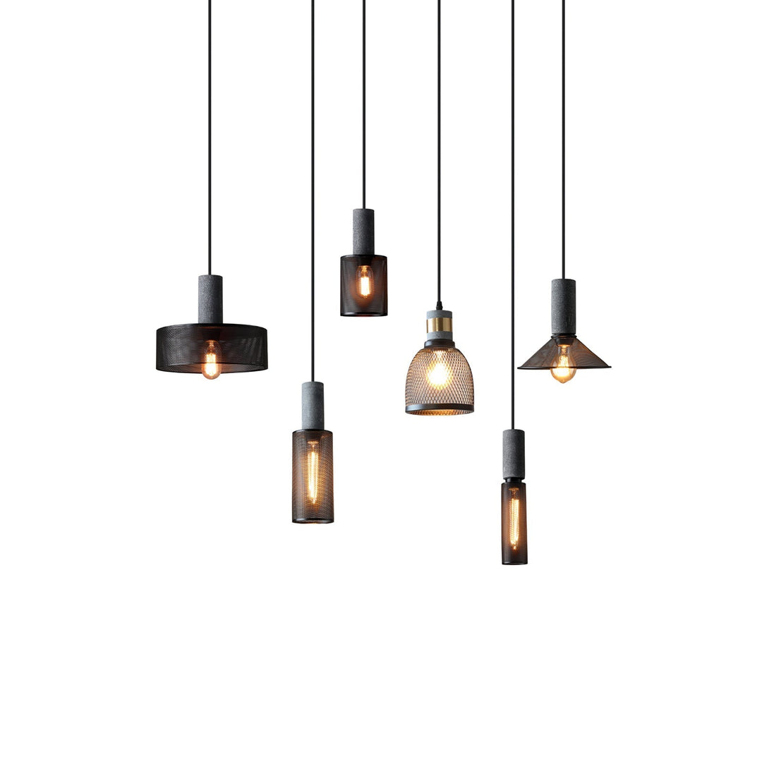 Pendant Light Cement Metal 9.8 in Adjustable Indoor Ceiling Lamp Black Grey Dining Kitchen Bedroom Accent | Kalsten