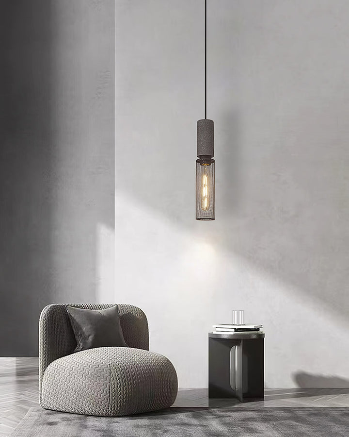 Pendant Light Cement Metal 9.8 in Adjustable Indoor Ceiling Lamp Black Grey Dining Kitchen Bedroom Accent | Kalsten