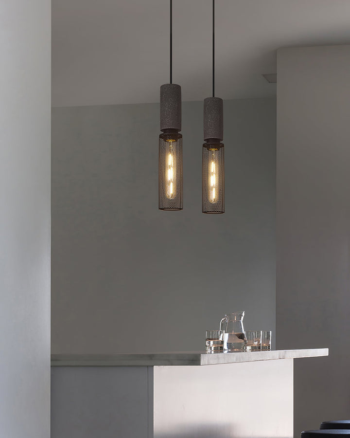 Pendant Light Cement Metal 9.8 in Adjustable Indoor Ceiling Lamp Black Grey Dining Kitchen Bedroom Accent | Kalsten