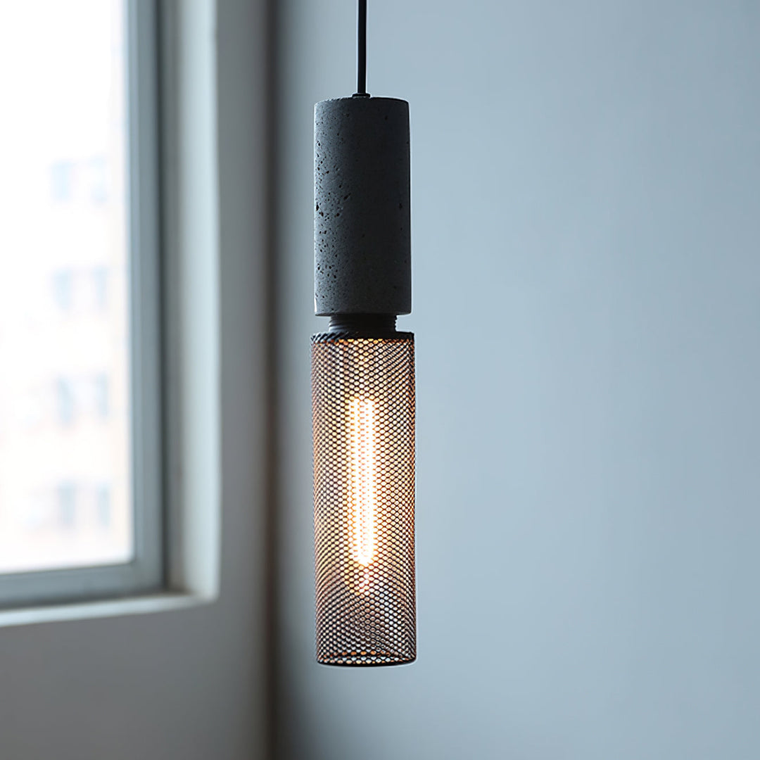 Pendant Light Cement Metal 9.8 in Adjustable Indoor Ceiling Lamp Black Grey Dining Kitchen Bedroom Accent | Kalsten