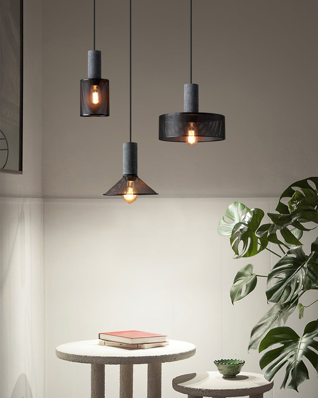 Pendant Light Cement Metal 9.8 in Adjustable Indoor Ceiling Lamp Black Grey Dining Kitchen Bedroom Accent | Kalsten