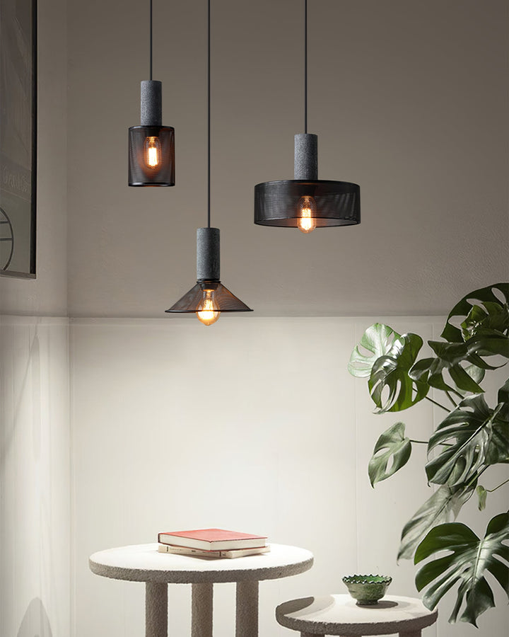 Pendant Light Cement Metal 9.8 in Adjustable Indoor Ceiling Lamp Black Grey Dining Kitchen Bedroom Accent | Kalsten