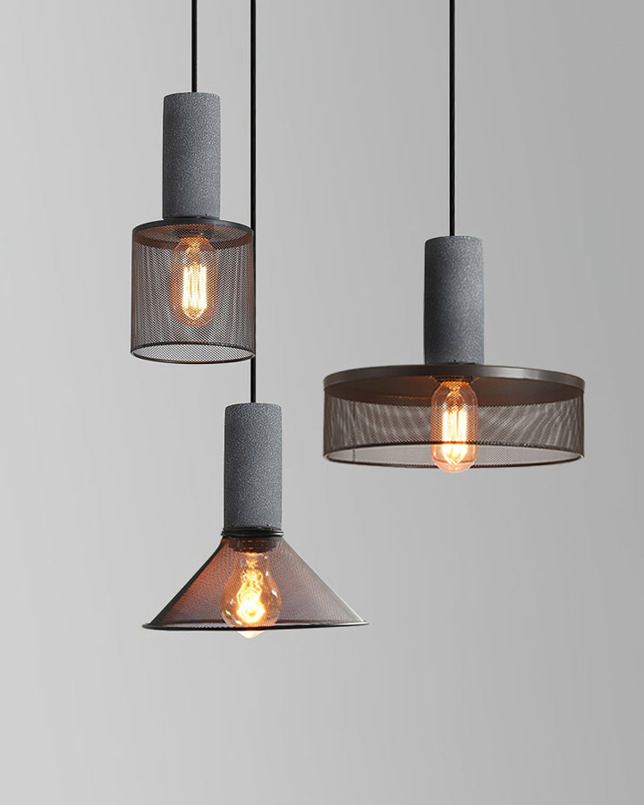 Pendant Light Cement Metal 9.8 in Adjustable Indoor Ceiling Lamp Black Grey Dining Kitchen Bedroom Accent | Kalsten
