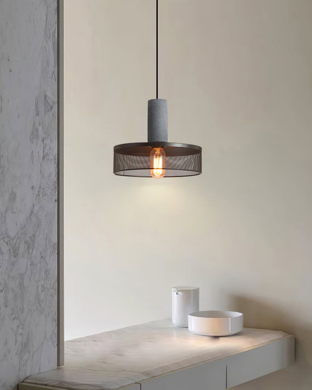 Pendant Light Cement Metal 9.8 in Adjustable Indoor Ceiling Lamp Black Grey Dining Kitchen Bedroom Accent | Kalsten