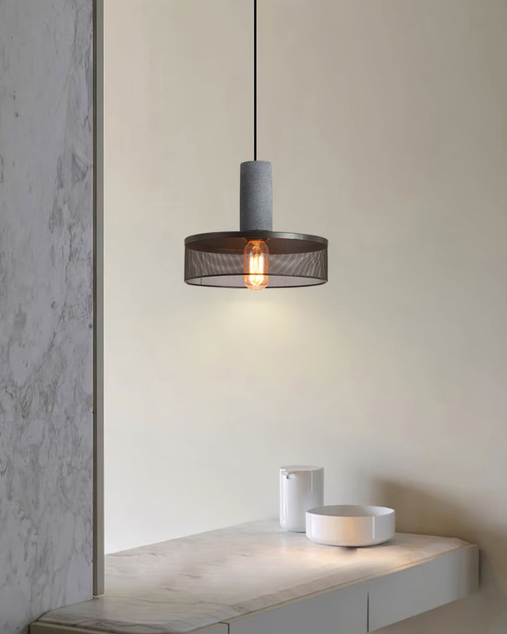 Pendant Light Cement Metal 9.8 in Adjustable Indoor Ceiling Lamp Black Grey Dining Kitchen Bedroom Accent | Kalsten