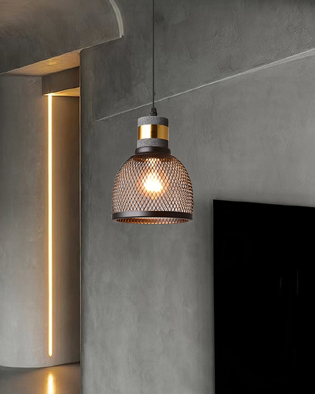 Pendant Light Cement Metal 9.8 in Adjustable Indoor Ceiling Lamp Black Grey Dining Kitchen Bedroom Accent | Kalsten