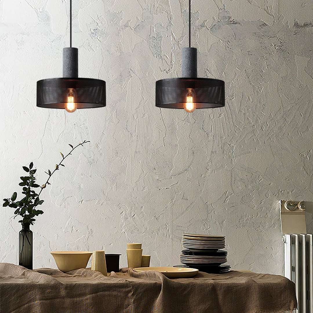 Pendant Light Cement Metal 9.8 in Adjustable Indoor Ceiling Lamp Black Grey Dining Kitchen Bedroom Accent | Kalsten