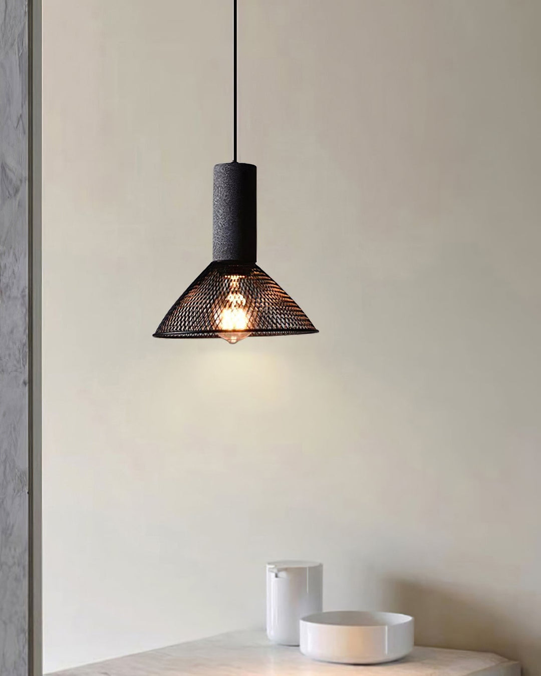Pendant Light Cement Metal 9.8 in Adjustable Indoor Ceiling Lamp Black Grey Dining Kitchen Bedroom Accent | Kalsten