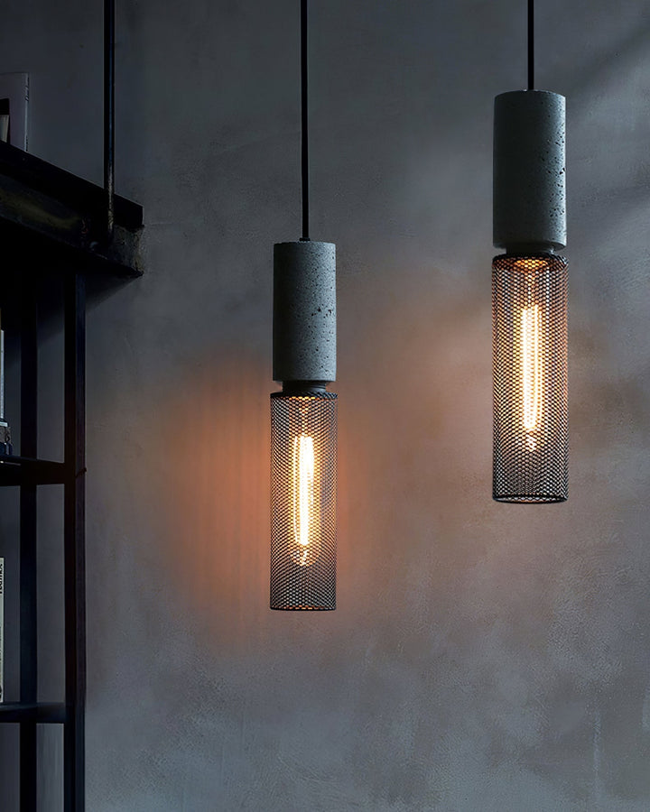 Pendant Light Cement Metal 9.8 in Adjustable Indoor Ceiling Lamp Black Grey Dining Kitchen Bedroom Accent | Kalsten