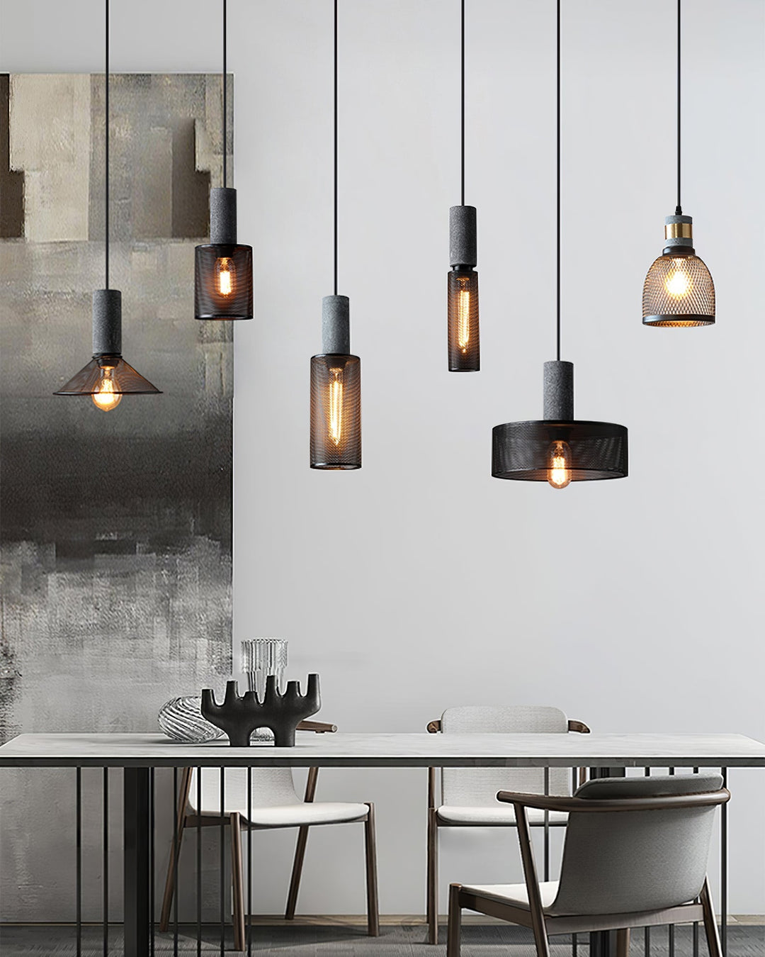 Pendant Light Cement Metal 9.8 in Adjustable Indoor Ceiling Lamp Black Grey Dining Kitchen Bedroom Accent | Kalsten