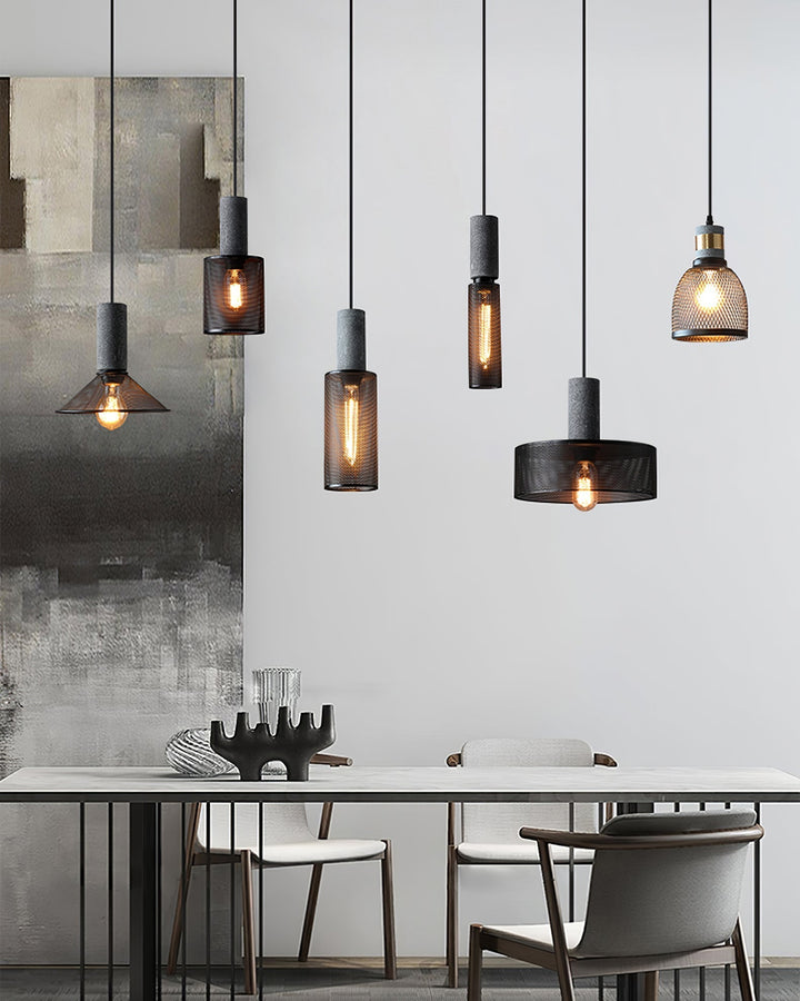 Pendant Light Cement Metal 9.8 in Adjustable Indoor Ceiling Lamp Black Grey Dining Kitchen Bedroom Accent | Kalsten