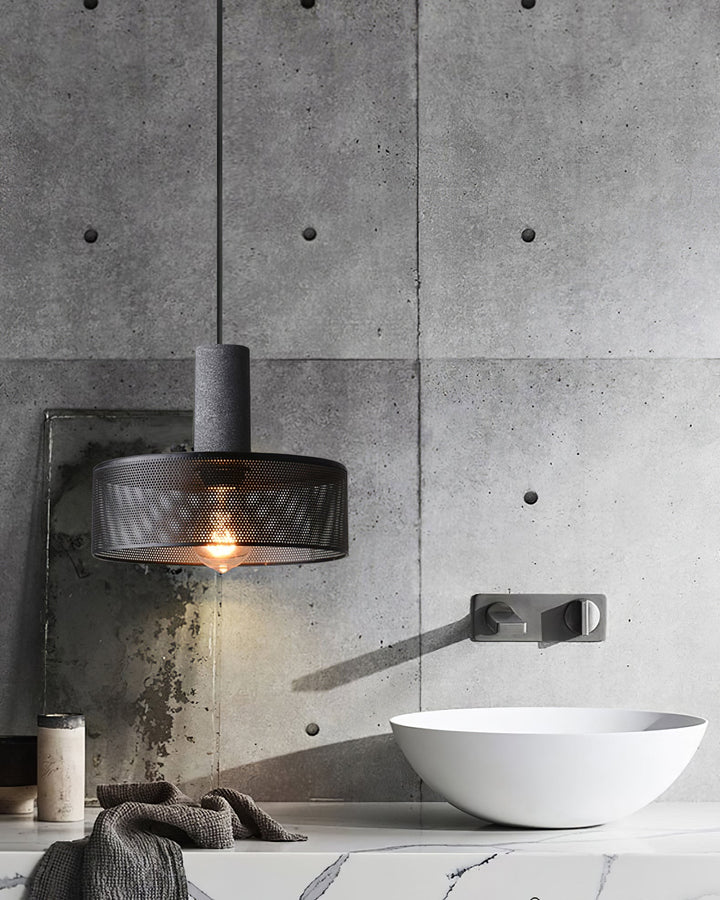Pendant Light Cement Metal 9.8 in Adjustable Indoor Ceiling Lamp Black Grey Dining Kitchen Bedroom Accent | Kalsten