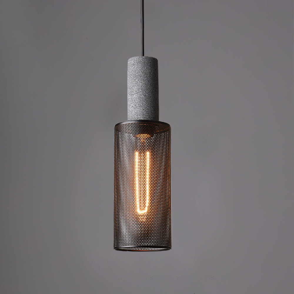 Pendant Light Cement Metal 9.8 in Adjustable Indoor Ceiling Lamp Black Grey Dining Kitchen Bedroom Accent | Kalsten