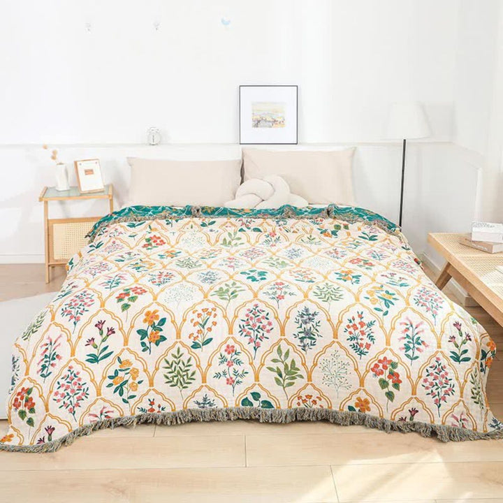 Cotton Blanket, Reversible Floral Pattern, Lightweight