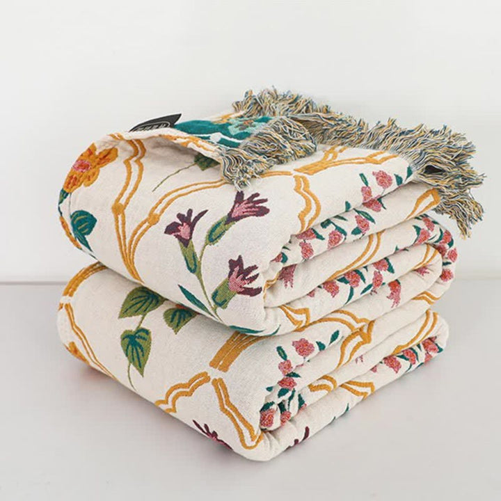 Cotton Blanket, Reversible Floral Pattern, Lightweight