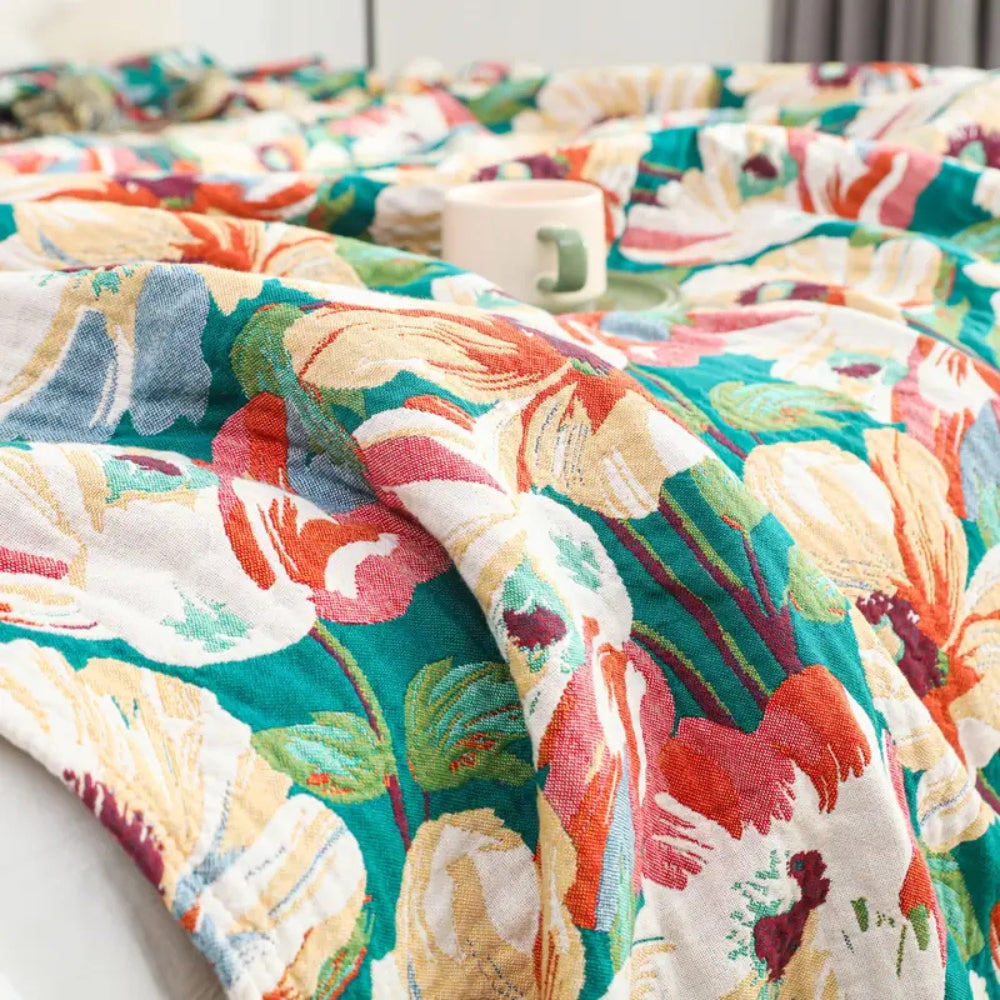 Cotton Blanket with Floral Design, Breathable, 79"x90.5"