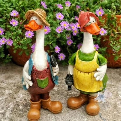 BowLift | Hand-Painted Duck Couple Garden Ornaments – Elegant Resin Duck Statues for Outdoor & Indoor Decor