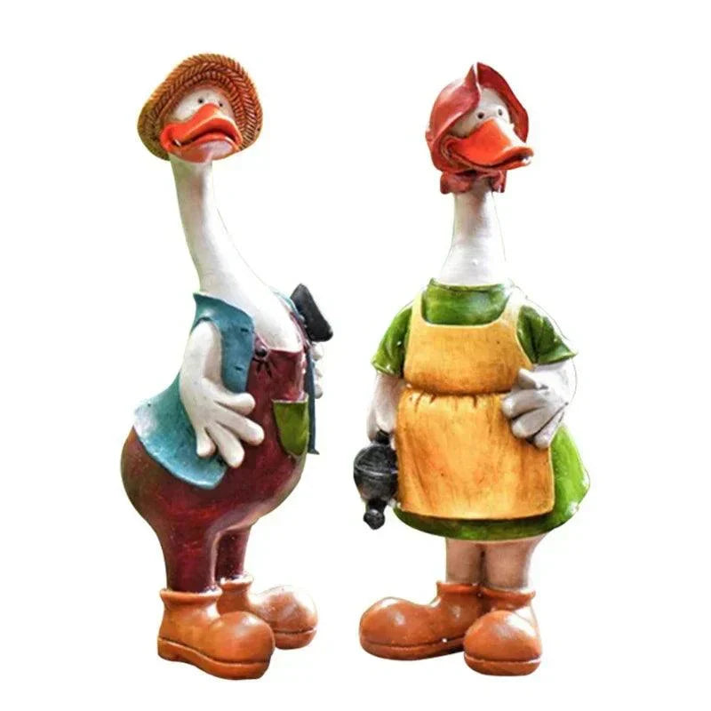 BowLift | Hand-Painted Duck Couple Garden Ornaments – Elegant Resin Duck Statues for Outdoor & Indoor Decor