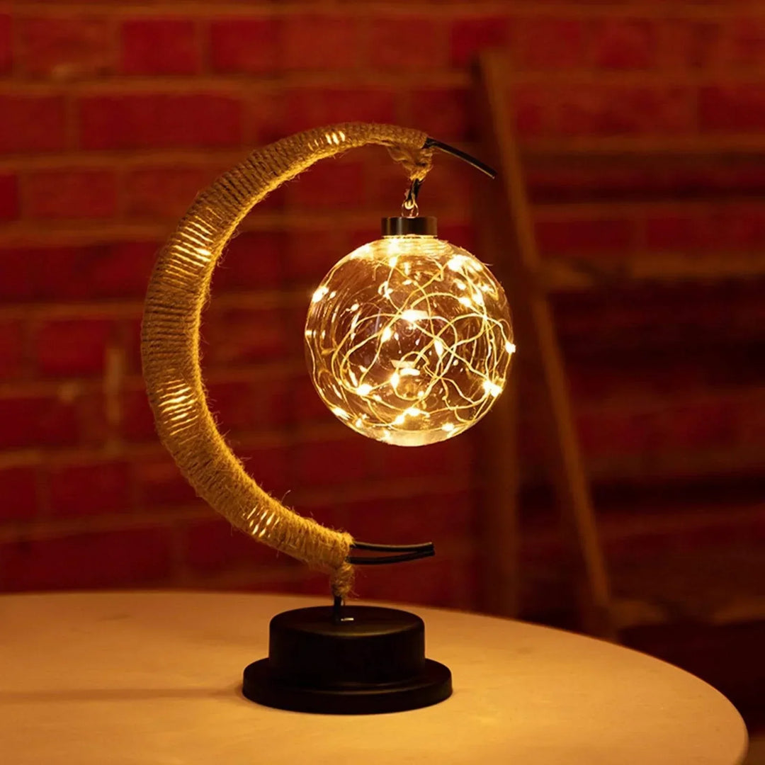 LunaGlow - Luxury Table Lamp - Moon Crescent - Wicker Design - Elegant Lighting | Kalsten