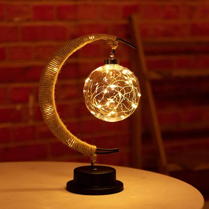 LunaGlow - Luxury Table Lamp - Moon Crescent - Wicker Design - Elegant Lighting | Kalsten