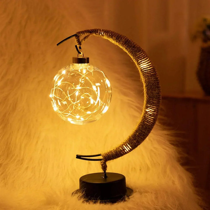 LunaGlow - Luxury Table Lamp - Moon Crescent - Wicker Design - Elegant Lighting | Kalsten