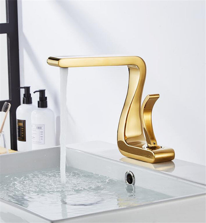 Kalsten | Polished Gold Bathroom Sink Faucets Single Handle Luxury Brass White Modern One Hole