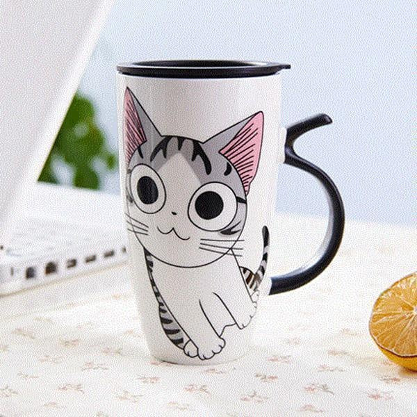 Cute Cat Ceramic Mug with Cover Lid | Kalsten