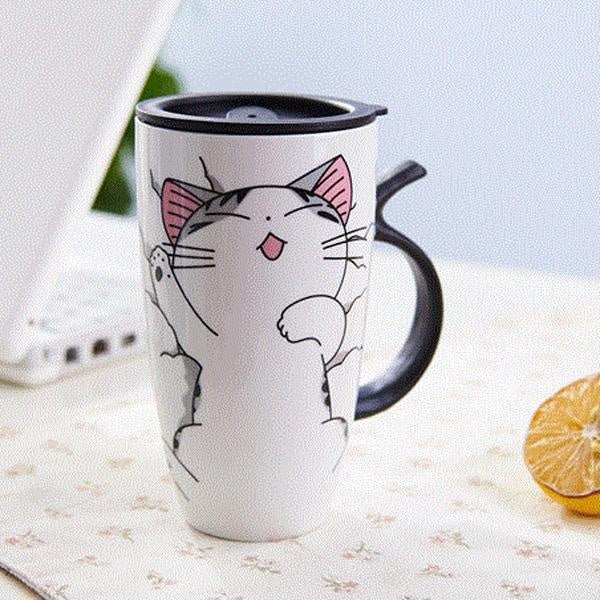Cute Cat Ceramic Mug with Cover Lid | Kalsten
