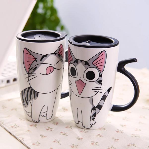 Cute Cat Ceramic Mug with Cover Lid | Kalsten
