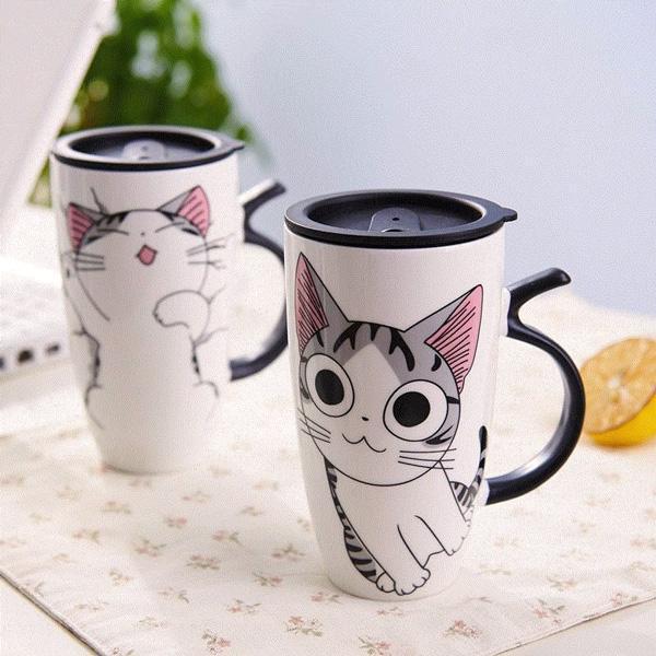 Cute Cat Ceramic Mug with Cover Lid | Kalsten