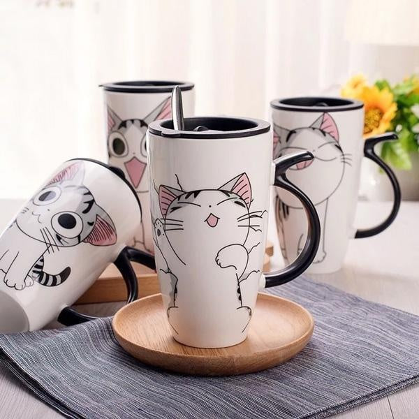 Cute Cat Ceramic Mug with Cover Lid | Kalsten