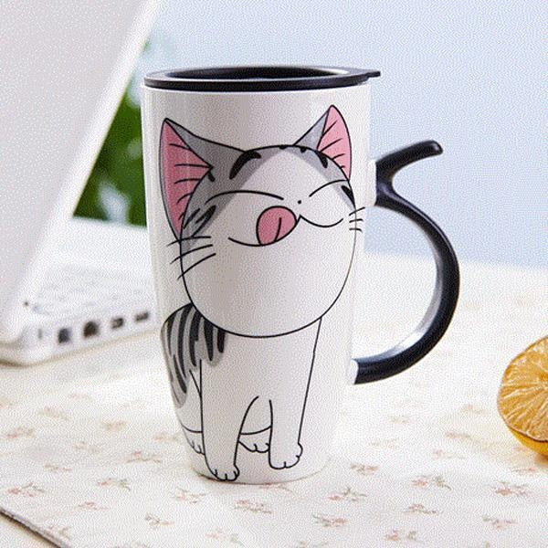 Cute Cat Ceramic Mug with Cover Lid | Kalsten