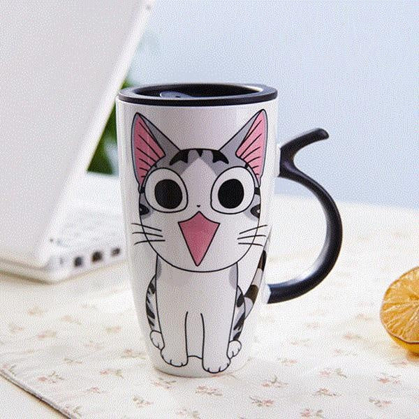 Cute Cat Ceramic Mug with Cover Lid | Kalsten