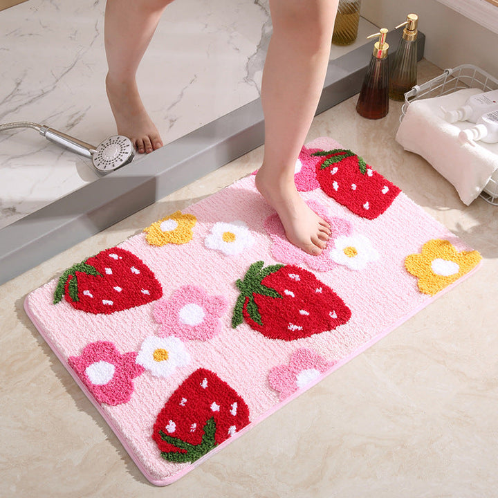 Cute Strawberry Motif Bath Rug – Non-Slip and Washable, Decorative Rug for Bathroom and Children's Room | Kalsten