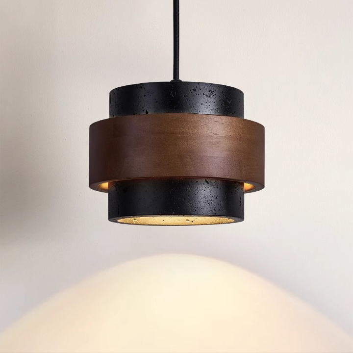 Kalsten | Black Hanging Lamp Travertine with Adjustable Height – Modern Lamp for Living Room and Dining Room above Table