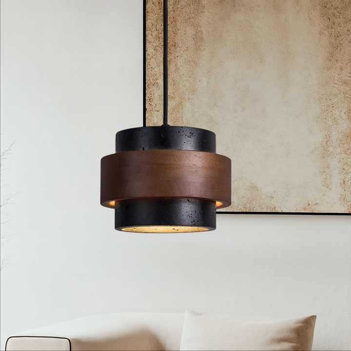 Kalsten | Black Hanging Lamp Travertine with Adjustable Height – Modern Lamp for Living Room and Dining Room above Table