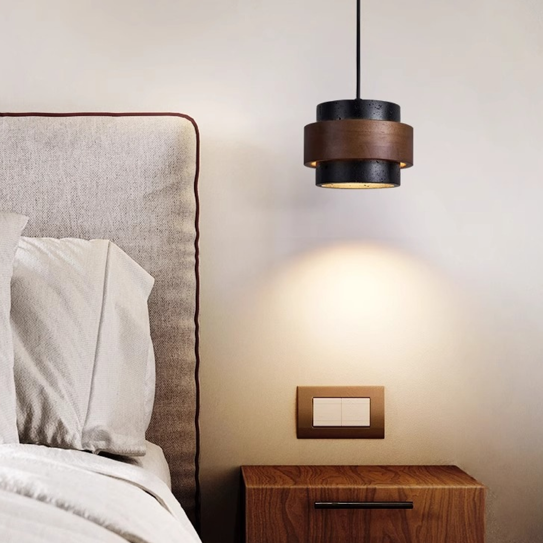 Kalsten | Black Hanging Lamp Travertine with Adjustable Height – Modern Lamp for Living Room and Dining Room above Table