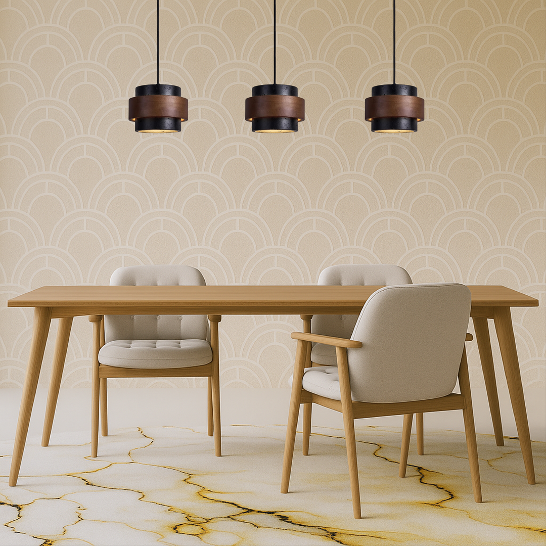 Kalsten | Black Hanging Lamp Travertine with Adjustable Height – Modern Lamp for Living Room and Dining Room above Table