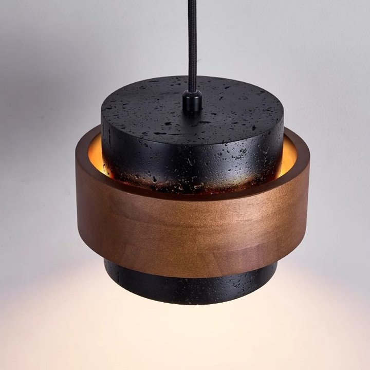 Kalsten | Black Hanging Lamp Travertine with Adjustable Height – Modern Lamp for Living Room and Dining Room above Table