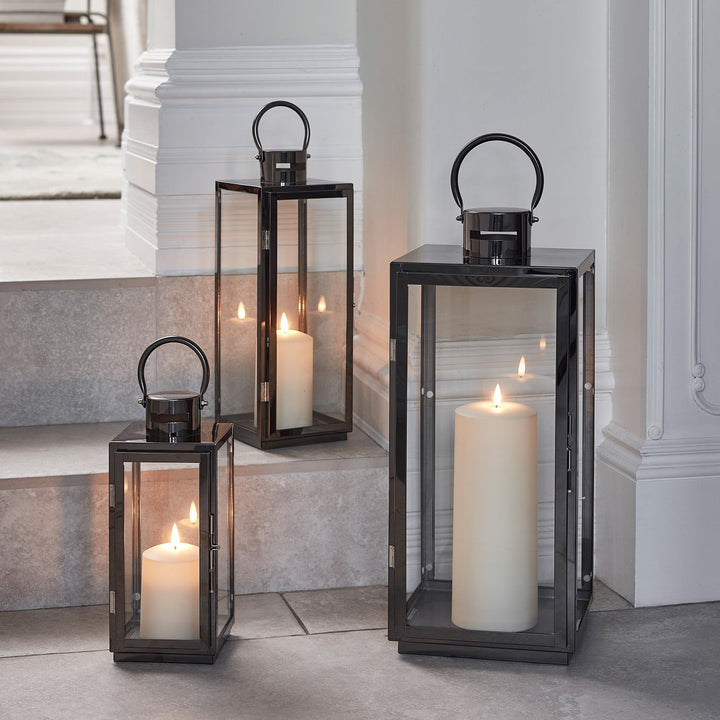 LED Lantern Stainless Steel Dark Gray with TruGlow LED Candle | Kalsten