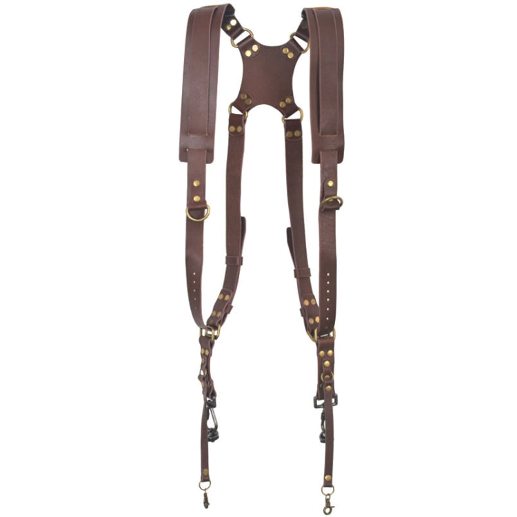 Skanto | Quick Release Anti-Slip Double Shoulder Leather Harness Camera Strap with Metal Hook for SLR/DSLR Cameras (Brown)