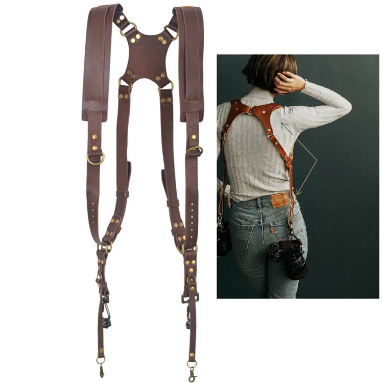 Quick Release Anti-Slip Dual Shoulder Leather Camera Strap with Metal Hooks for SLR / DSLR Cameras (Brown)