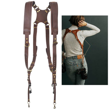Quick Release Anti-Slip Dual Shoulder Leather Camera Strap with Metal Hooks for SLR / DSLR Cameras (Brown)