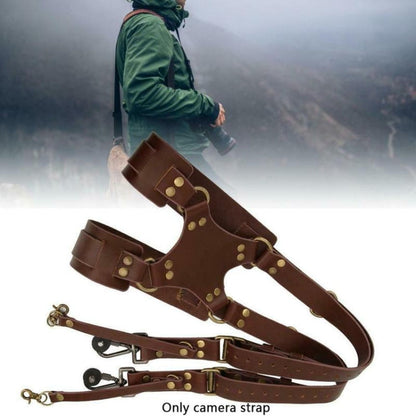 Quick Release Anti-Slip Dual Shoulder Leather Camera Strap with Metal Hooks for SLR / DSLR Cameras (Brown)