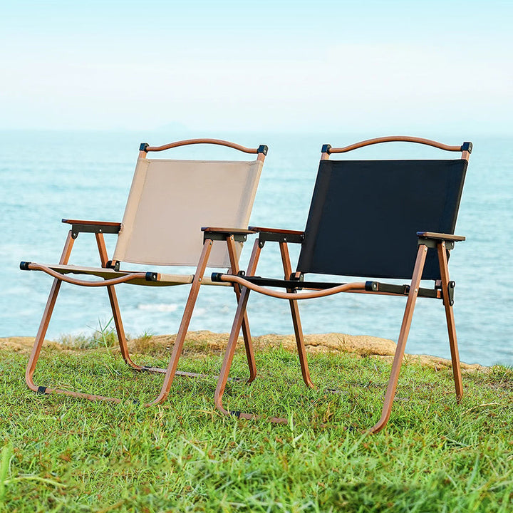Modern Minimalist Rectangle Beech Wood Carbon Steel Oxford Fabric Outdoor Foldable Camping Chair Backrest Armrest For Garden | Kalsten