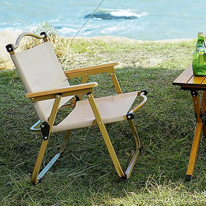 Modern Minimalist Rectangle Beech Wood Carbon Steel Oxford Fabric Outdoor Foldable Camping Chair Backrest Armrest For Garden | Kalsten