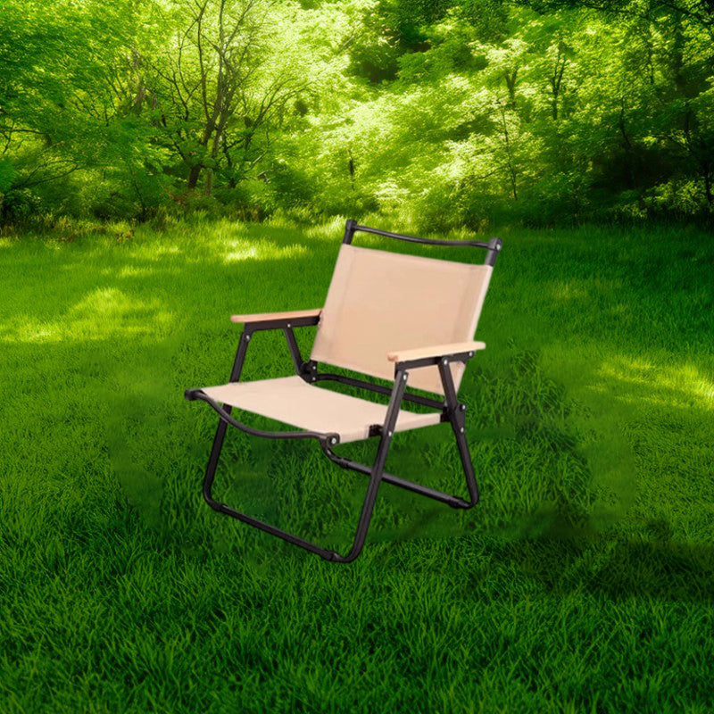 Modern Minimalist Rectangle Beech Wood Carbon Steel Oxford Fabric Outdoor Foldable Camping Chair Backrest Armrest For Garden | Kalsten