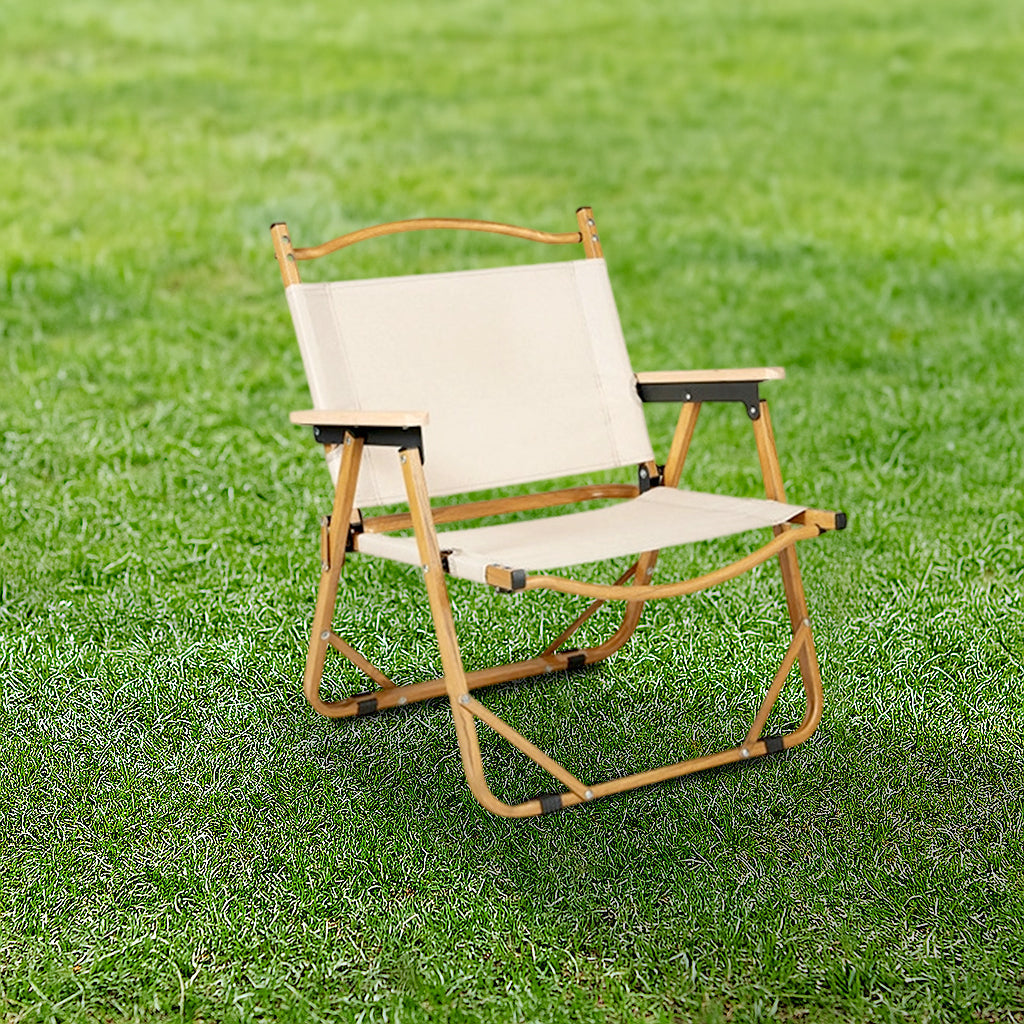Modern Minimalist Rectangle Outdoor Carbon Steel Aluminum Alloy Beech Wood Oxford Fabric PET Foldable Portable Detachable Camping Chair Backrest Armrest For Garden | Kalsten