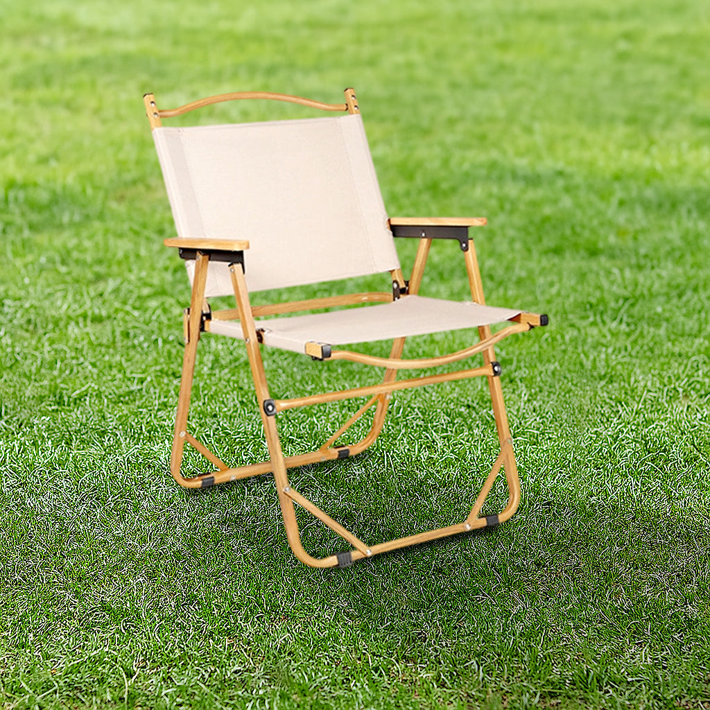 Modern Minimalist Rectangle Outdoor Carbon Steel Aluminum Alloy Beech Wood Oxford Fabric PET Foldable Portable Detachable Camping Chair Backrest Armrest For Garden | Kalsten