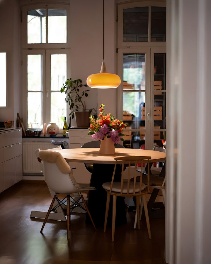 Pendant Lamp Metal Glass Wood 11 in Indoor Kitchen Dining Room Hanging Light Fixture Modern Lighting Options | Kalsten